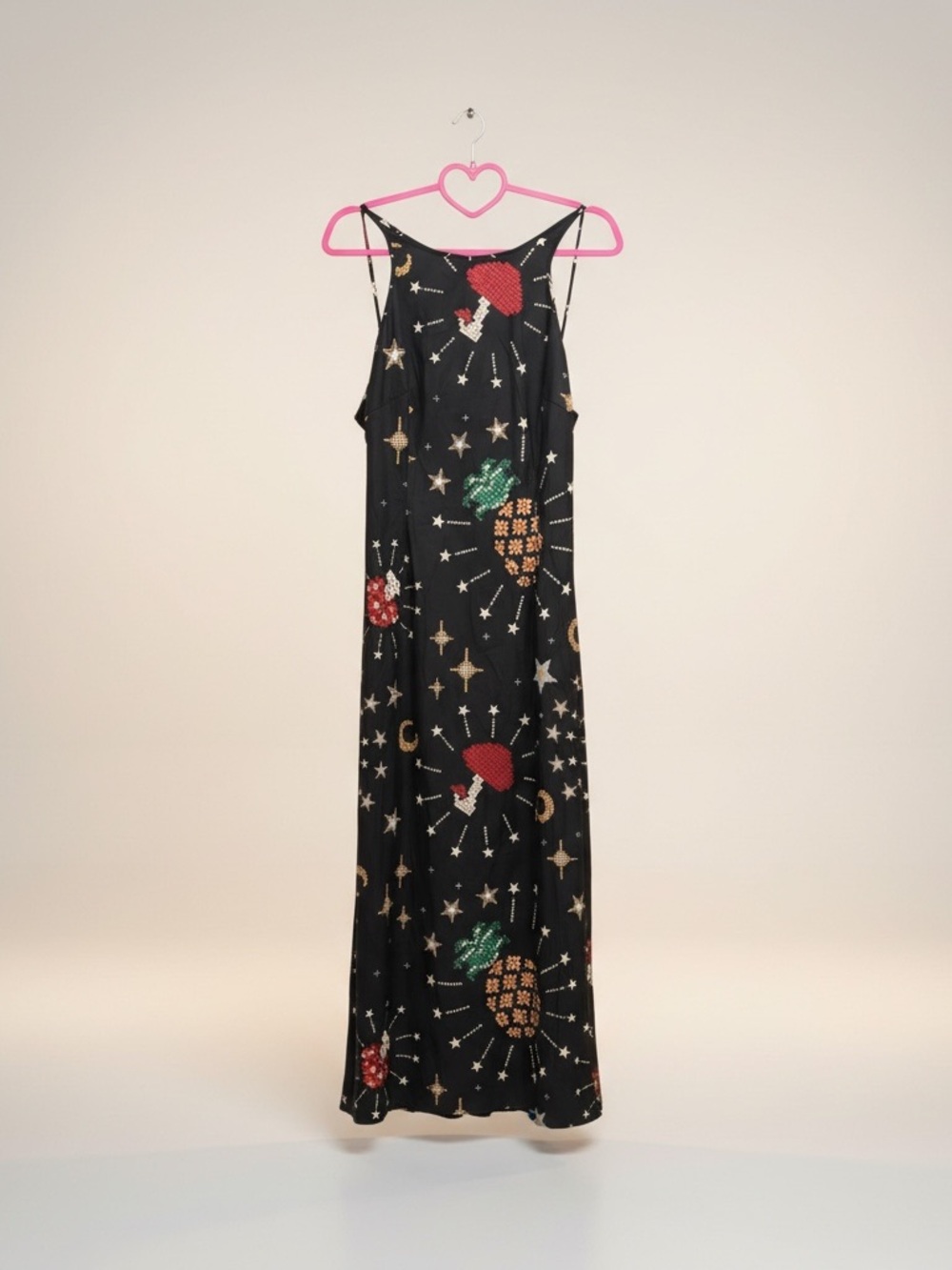 Shein Y2K Celestial Pixel Print Maxi Dress Black Artsy Slip Dress